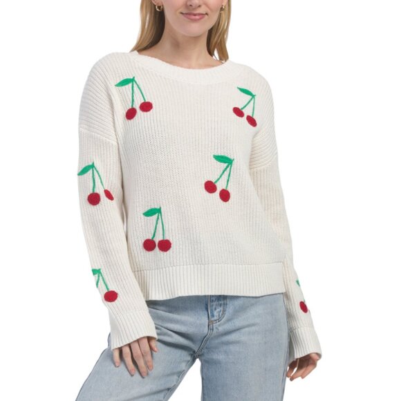 CYNTHIA ROWLEY Cherries Long Sleeve Crochet Cherries Pull Over Sweater - Picture 1 of 2